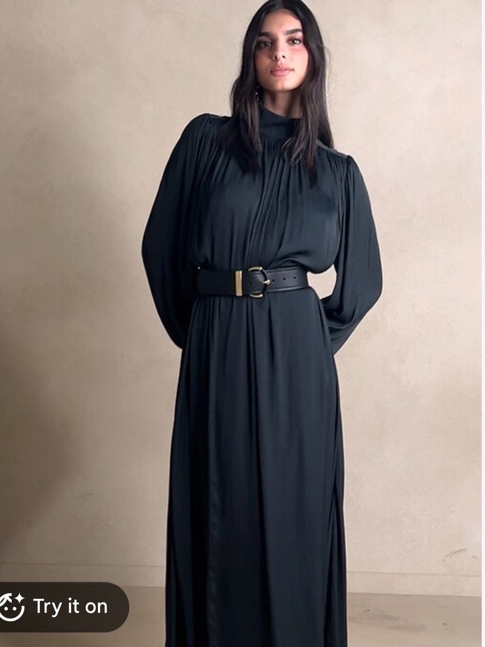 Banana Republic Black Long-Sleeve Maxi Dress with Self-Tie Waist - Picture 3 of 9